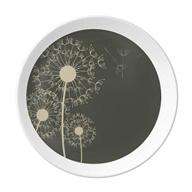 Imagem de Prato de ilustração de plantas de dente-de-leão decorativo de porcelana Salver louças de jantar