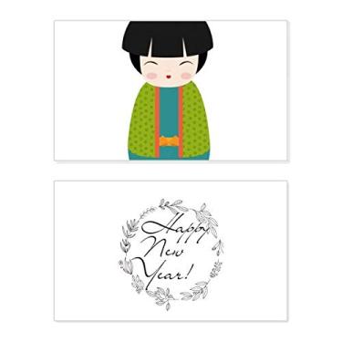 Imagem de Green Kimono Doll Art Japan New Year Festival Cartão de felicitações Bless Message Present