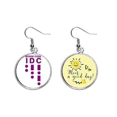 Imagem de Morse Code Care Brinco de flor de sol com representação de linhas de pontos