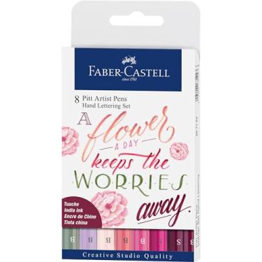 Imagem de Faber-Castell Conjunto de canetas de artista Pitt para iniciantes – 8 marcadores modernos de caligrafia e letras em tons florais rosa
