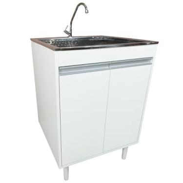 Imagem de Tanque de Inox 46L com Torneira de Bancada e Gabinete MDF 60cm