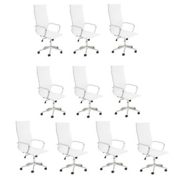 Imagem de Conjunto 10 Cadeiras de Escritório Presidente Giratória Sevilha Rivatti Branco