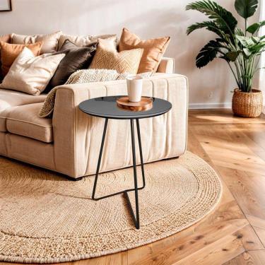 Imagem de Mesa de Canto Lateral Paris Metal com Vidro 50x40 Cm Preto