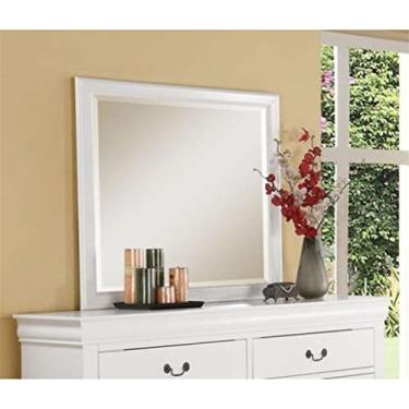 Imagem de Cômoda grande de madeira com acabamento branco, mesa de cabeceira, moldura de cama com espelho de armazenamento, decoração para quarto de casa (cama king size com armazenamento) (espelho)