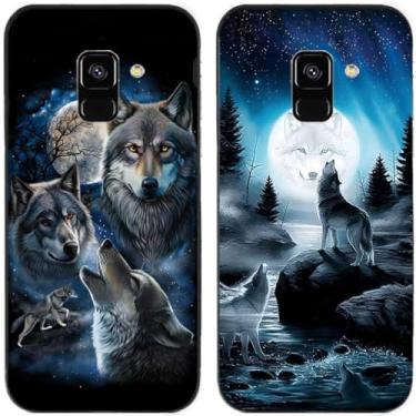 Imagem de 2 peças Moon Wolf Group Capa de telefone traseira impressa TPU gel silicone para Samsung Galaxy todas as séries (Galaxy A5 2018 / A8 2018)