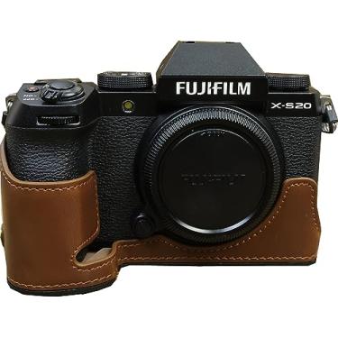 Imagem de BMAOLLONGB Capa para X-S20, capa de couro PU feita à mão para meia câmera versão com abertura inferior para Fujifilm X-S20 XS20 com alça de mão (café)