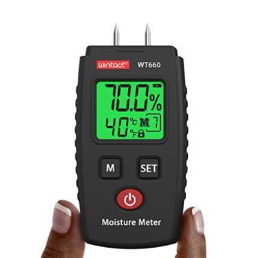 Imagem de Wintact Medidor de umidade de madeira de bolso, detector de vazamento de água tipo pino, testador digital de umidade para madeira, lenha, paredes, drywall, papel, tijolo, concreto, material de