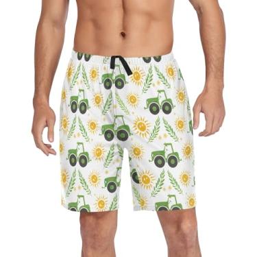 Imagem de CHIFIGNO Shorts de pijama masculinos, shorts para dormir, calça de pijama macia com bolsos e cordão, Lindos tratores verdes, M