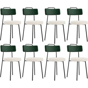 Imagem de Kit 08 Cadeiras Decorativa Estofada Sala De Jantar Barcelona L02 Facto Verde Musgo Linho Cru - Lyam