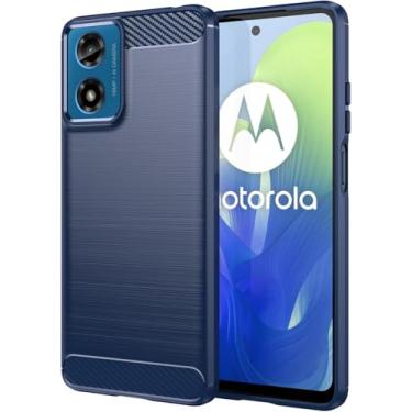 Imagem de Capa Capinha Anti Impacto Para Motorola Moto G04 Case Com Desenho Fibra De Carbono Shock Queda (Azul)