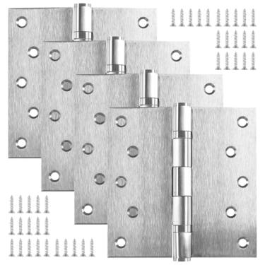 Imagem de Dobradiças de porta de aço inoxidável de 12 cm, dobradiças de porta comerciais pesadas, dobradiças de rolamento de esferas para portas externas e internas, dobradiça de porta de 127 mm (127 mm) x 5"