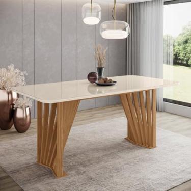 Imagem de Mesa de Jantar com Tampo Mdf e Vidro com Canto Arredondado 180 Cm Adriana Nature/Off White