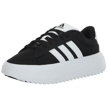 Imagem de adidas Tênis feminino de camurça Grand Court Platform, Preto/branco/preto, 10