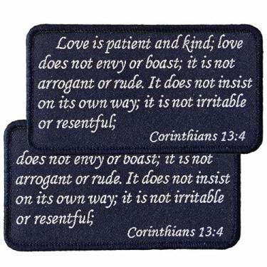 Imagem de Adesivos de versículo bíblico, Love is Patient and Kind - Conjunto de adesivos bordados para bonés, bolsas, mochilas, colete tático - Emblema Corinthians 13:4 (8 cm x 6 cm)