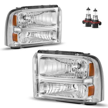 Imagem de KarSpareHub Conjunto de faróis para Ford F250 F350 F450 F550 Super Duty 2005-2007 Substituição de farol cromado lado do motorista e do passageiro