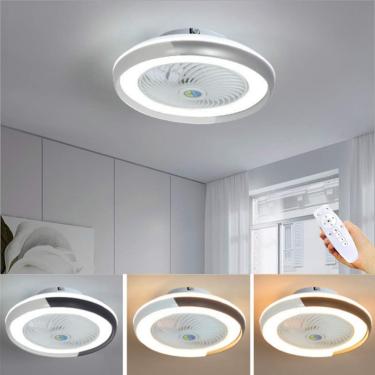 Imagem de Ventilador de teto com ventilador, moderno e minimalista, lustre, ventilador redondo regulável, LED ultra silencioso, economia de energia, luzes para quarto e sala de estar, iluminação para