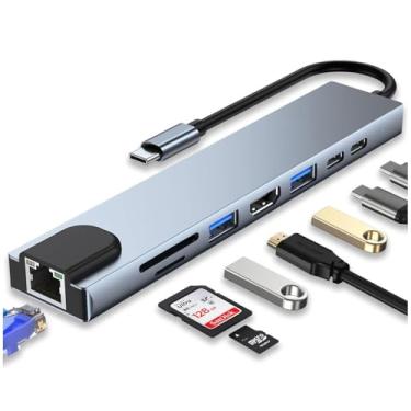 Imagem de Hub Adaptador 8 em 1 USB-C Multiportas Multifunções, Portas USB, Leitor Cartões SD/TF, Porta HDMI com saída HDMI 4K @60hz, Fonte de alimentação tipo C, 3 Portas USB