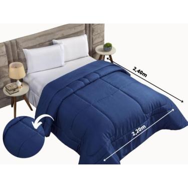 Imagem de Edredom Casal Queen 400 Fios Percal Dupla Face Azul Escuro - Out Casa 