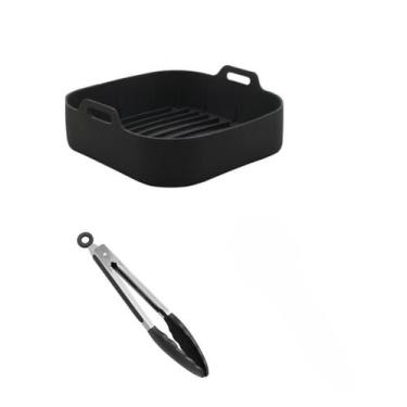 Imagem de Kit Forro para Air Fryer Quadrada 21cm e Pinça Multiuso de 25cm em Sil