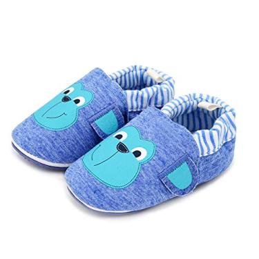 Imagem de Timatego Sapatos infantis para bebês meninos e meninas, antiderrapante, mocassim infantil, primeiro andador, casa, berço (6 a 24 meses), 01 macaco azul, 18-24 Months Toddler