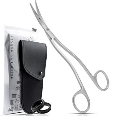 Imagem de MAKER AND MARKET Aplique de lâmina de bordado longa e fina de 15 cm – Tesoura curvada com alça de deslocamento dupla com manga acinturada para bordado, tecido, fios, tricô, costura, artes e artesanato (cetim)