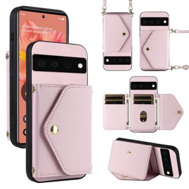 Imagem de Dibosom Capa carteira minimalista para Google Pixel 6 com alça de ombro, 6 compartimentos para cartões, fina e fina, suporte para cartão de crédito de couro PU, acessórios para celular para Pixel6