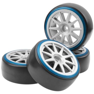 Imagem de HIRCQOO 1/10 RC Hard Plastic Drift Tires & Wheel Rims 12mm Hex 10-Spoke Compatible with HSP HPI Tamiya TT01 TT02 Kyosho Traxxas 4-Tec 2.0 Himoto Redcat Racing 1/10 On-Road RC Drift Drifting Car