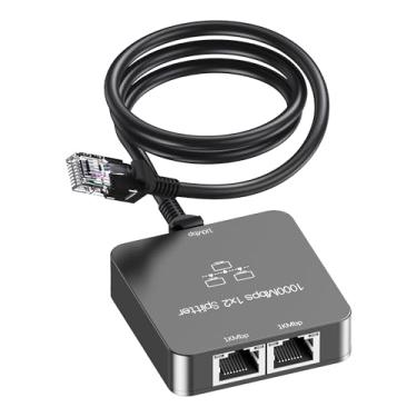 Imagem de Uzifhdhi Divisor Ethernet 1 a 2 com cabo Ethernet, adaptador divisor de Internet Gigabit RJ45 1000Mbps de alta velocidade para cabo Cat 5/5e/6/7/8, cinza