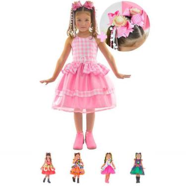 Imagem de Vestido Infantil Festa Junina São João - Várias Cores + 2 Laço Cabelo 
