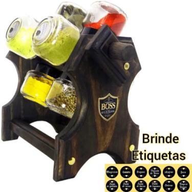 Imagem de Porta Tempero Giratório com Manivela 08 Potes Ibiúna Escura - Boss Art