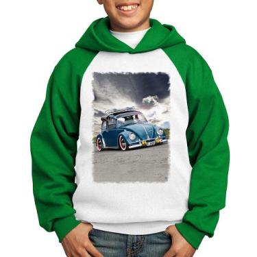 Imagem de Moletom Infantil Fusca Retrô - Foca na Moda, Branco, Verde, 6