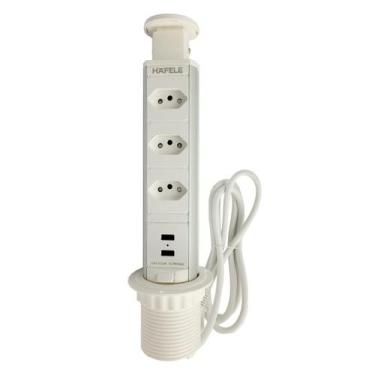 Imagem de Torre embutir Móveis 3 tomadas de 20A cada 2 USB-A Branca - HAFELE