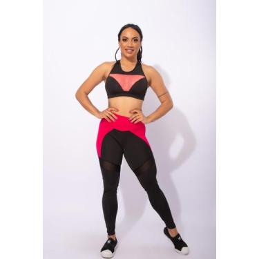 Imagem de Conjunto Feminino Calça Fitness Cintura Alta Com Detalhe E Top Tela Ac