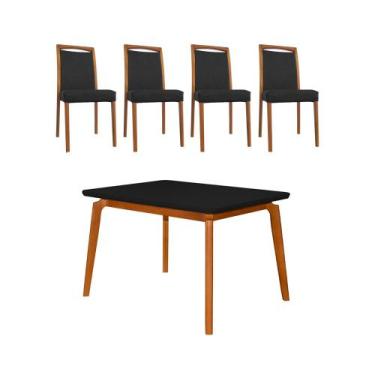 Imagem de Mesa Jantar Luxo Jade 120x90cm Preto com 4 Cadeiras Estofadas em Couro