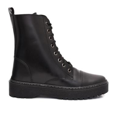 Imagem de Bota Coturno Tratorado Plataforma Cano Curto Preta - Elfarré, Preto, 3