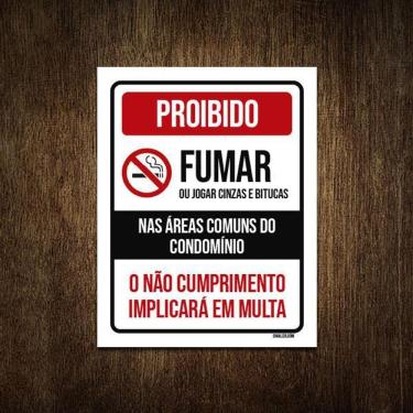 Imagem de Placa Proibido Fumar Jogar Áreas Comuns Condomínio 18X23