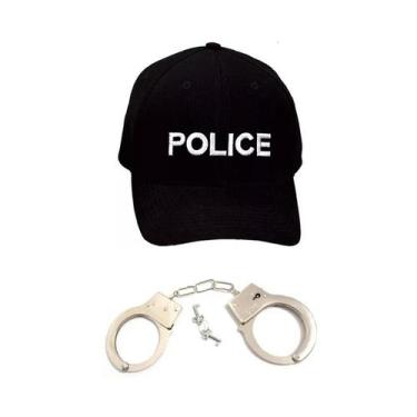 Imagem de Fantasia Police C/ Boné Bordado Branco e Algemas - CM Presentes e Fant