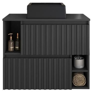 Imagem de Gabinete Suspenso 2 Portas Com Cuba Preta 75 cm BL1000 Grafite FAEM - 