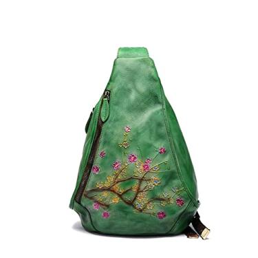 Imagem de Segater Bolsa tiracolo de couro genuíno para mulheres e homens, vintage, feita à mão, mochila casual tiracolo, Verde, One Size, Mochilas Daypack