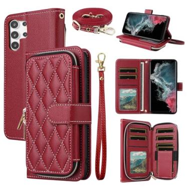 Imagem de Dswteny Argyle Capa carteira para Samsung Galaxy S24 Ultra 5G com alça de pulso, alça de ombro, suporte de cartão de crédito, acessórios para celular para S24Ultra 24S S 24 24Ultra Mulheres Meninas