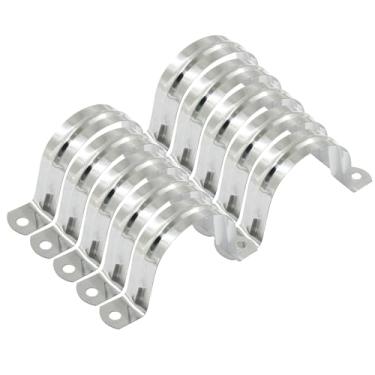 Imagem de Moicstiy Pacote com 10 tiras de tubo rígido M50, alça de cabo de dois furos de aço inoxidável de 5 cm, braçadeira de conduíte de suporte em U para tubo de fixação, cabo, tubo (prata, 50 mm)