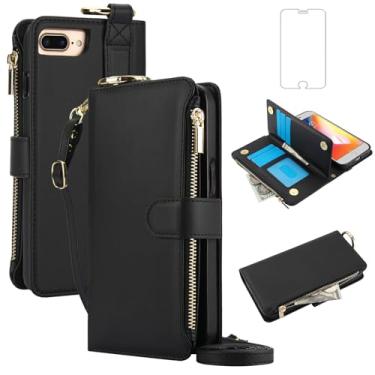 Imagem de Asuwish Capa de telefone para iPhone 7plus 8plus 7/8 Plus carteira com zíper com protetor de tela, alça transversal, suporte para cartão, capa flip para celular i Phone7s 7s + 7+ 8s 8+ Phones8 7p 8p