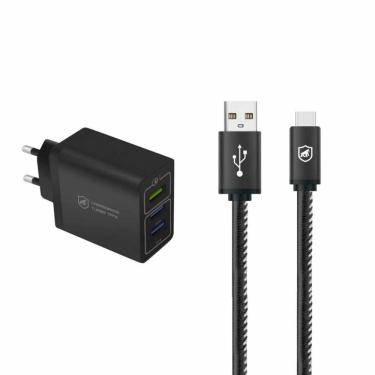 Imagem de Kit Carregador Turbo Triplo e Cabo Turbo Militar Tipo C - Gshield