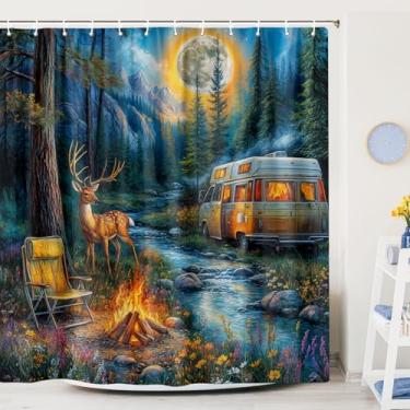 Imagem de Cortina de chuveiro rústica de veado para cabana, campo, fazenda, bosque, lago, acampamento, acampamento, trailer, acessórios de banheiro, acampamento de caça na floresta, 182 x 182 cm com ganchos,