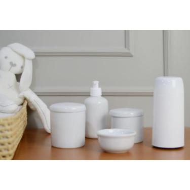 Imagem de kit Higiene Bebê K026 Potes Cotonete Algodão Limpeza Banho Porcelana M