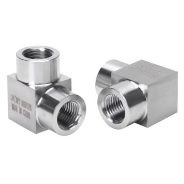 Imagem de DERPIPE Cotovelo de rua de 90 graus - 1/10.2 cm NPT fêmea para 1/10.2 cm NPT fêmea aço inoxidável 304 resistente forjado quadrado Barstock Street Elbow adaptador encaixe de tubulação (pacote com 2)