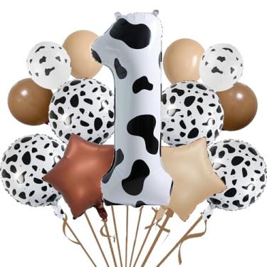 Imagem de Balões de festa de aniversário com estampa de vaca, balão número 1 com estampa de vaca grande, 101 cm, para chá de bebê, suprimentos de festa de 1º aniversário, balões com estampa de vaca ocidental