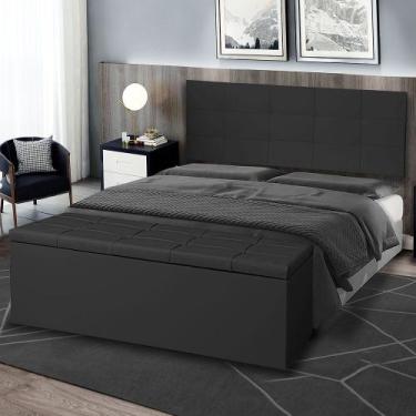 Imagem de Kit Painel e Calçadeira Baú Roma Casal Queen 160cm Suede Preto - Monta