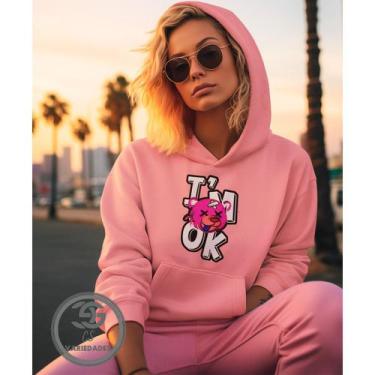 Imagem de Moletom Feminino I'M ok, Está tudo bem Blusão casaco feminino com bols