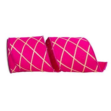Imagem de Reliant Ribbon Diamante fúcsia bordado Dupioni Deluxe fita de borda com fio, rosa choque